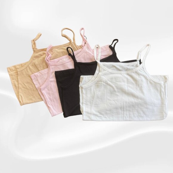 Girls Cotton Tank Tops Bundle (4-Pack) | Size 6 | White Black Pink Beige Camis - Picture 1 of 7